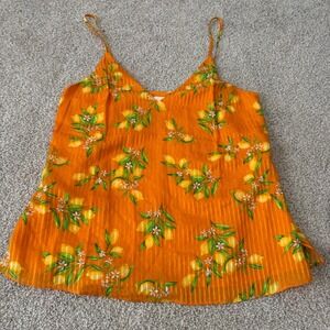 Cami NYC Silk Blend Camisole Womens XS Orange Lemon Print Tank Summer Vacation